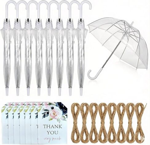 46 Inch Clear Dome Umbrella (2 Pcs), Windproof Bubble Umbrellas with Fiberglass Ribs for Wedding, Transparent Rain Umbrella with Matching Cards for Bridal Party in Saudi Arabia