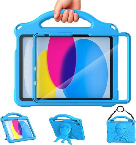 حافظة DJ&RPPQ للأطفال لجهاز iPad A16 الجيل الحادي عشر 2025/iPad الجيل العاشر 2022 مع واقي شاشة، غطاء حامل بمقبض مقاوم للصدمات مع حامل أقلام iPad الجيل 11/10th للأطفال، أحمر in Kuwait