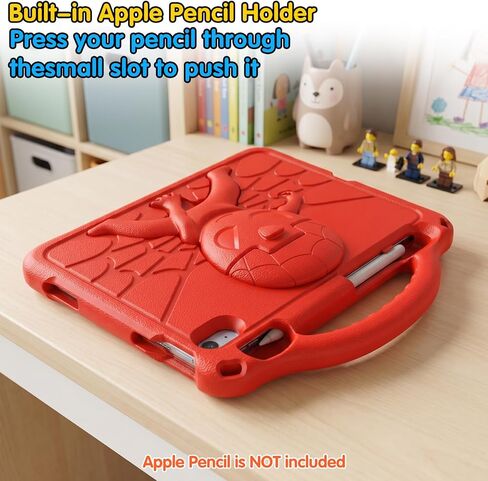 حافظة DJ&RPPQ للأطفال لجهاز iPad A16 الجيل الحادي عشر 2025/iPad الجيل العاشر 2022 مع واقي شاشة، غطاء حامل بمقبض مقاوم للصدمات مع حامل أقلام iPad الجيل 11/10th للأطفال، أحمر in Kuwait