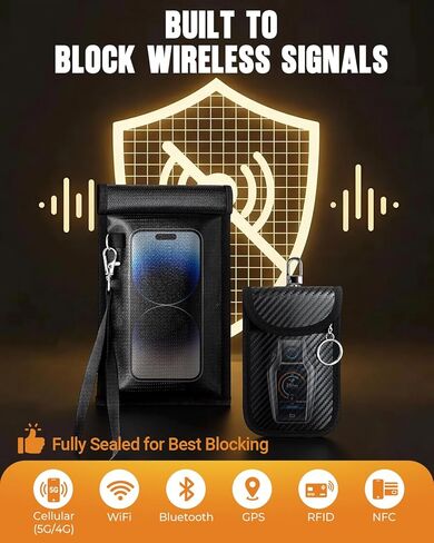 حقائب فاراداي للهواتف ومفاتيح السيارة: مجموعة أكياس حجب إشارة RFID، حقيبة فاراداي للهاتف الخلوي للهواتف الذكية + غطاء حماية لمفتاح السيارة، غطاء حماية لحجب الإشارة، 5G/WiFi/GPS/بلوتوث/RFID in Kuwait