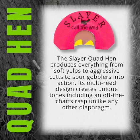 Quad Hen Turkey Call - 4 Reed Diaphragm Produces Multiple Hen Sounds | Unmatched Rasp & Realism for Yelps, Cutts & Clucks | Easy to Use Mouth Call | Made in the USA in Saudi Arabia