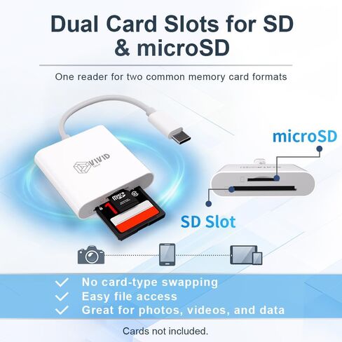 USB C Card Reader, High Speed USB 3.0 Dual Slot SD/TF Micro SD Adapter, 5Gbps Data Transfer for iPhone 17/16/15 Pro Max, iPad Pro/Air, MacBook M4/M3, GoPro, Dash Cam, Android & PC in Saudi Arabia
