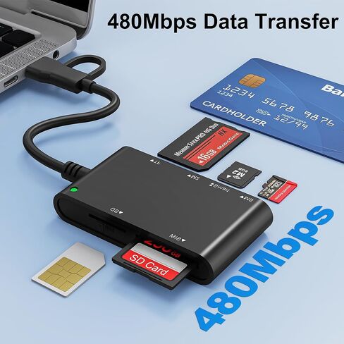 7 in 2 SIM Card Adapter, USB-C/USB-A Military CAC Smart Card Reader, SD/TF/SIM/PIV/M2/IC/ID/MS Pro Duo Memory Card Reader for iPhone 17 16 15/iPad/Windows/Mac/Linux in Saudi Arabia