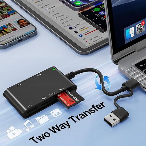 7 in 2 SIM Card Adapter, USB-C/USB-A Military CAC Smart Card Reader, SD/TF/SIM/PIV/M2/IC/ID/MS Pro Duo Memory Card Reader for iPhone 17 16 15/iPad/Windows/Mac/Linux in Saudi Arabia