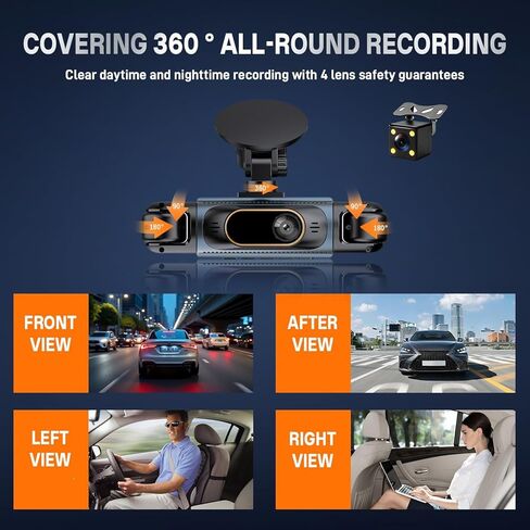 Car Camera Dash Cam Front and Rear Left Right, 4-Channel Video Recording WiFi Dashcam with Phone APP 360 Degree Car Security, HD 2K Car Dashboard Night Vision 24 Hours Parking Monitor G-Sensor in Saudi Arabia
