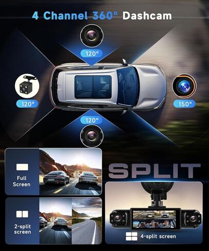 Car Camera Dash Cam Front and Rear Left Right, 4-Channel Video Recording WiFi Dashcam with Phone APP 360 Degree Car Security, HD 2K Car Dashboard Night Vision 24 Hours Parking Monitor G-Sensor in Saudi Arabia