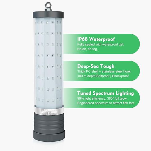 Green Blob Outdoors Rechargeable Underwater Fishing Light 10000mAh, IP68 Waterproof, 4.5 Hours Runtime, Fish Attractor for Snook, Bass, Crappie, Striper, Baitfish, Catfish for Docks and Boats in Saudi Arabia
