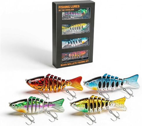 VOOGLASS 4PCS Fishing Lures Kit Hard Baits for Bass Pike Walleye | Realistic Hard Fishing Lures with Individual Storage Boxes, Gift-Ready Kit for Freshwater & Saltwater Anglers in Kuwait