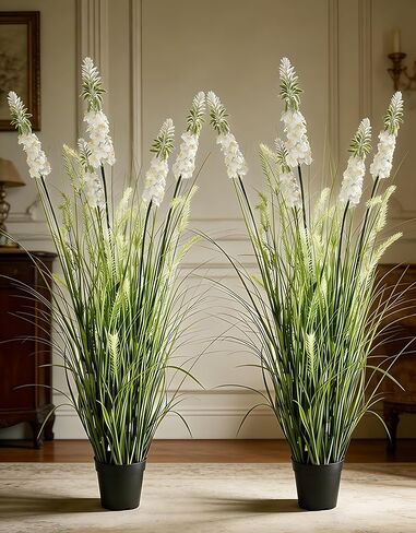 Artificial Cattail Reed Grass Plant 4ft-2 Set, 48in Tall Faux Onion Grass in Pot, Fake Horsetail Reed Grass for Indoor Home House Room Floor Wedding Decor, Housewarming Gift in Saudi Arabia