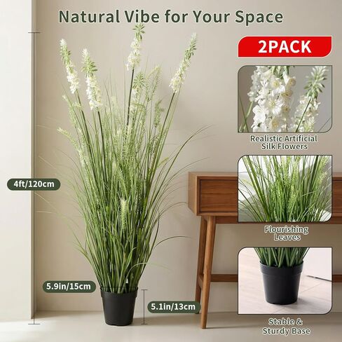 Artificial Cattail Reed Grass Plant 4ft-2 Set, 48in Tall Faux Onion Grass in Pot, Fake Horsetail Reed Grass for Indoor Home House Room Floor Wedding Decor, Housewarming Gift in Saudi Arabia