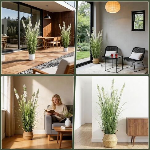 Artificial Cattail Reed Grass Plant 4ft-2 Set, 48in Tall Faux Onion Grass in Pot, Fake Horsetail Reed Grass for Indoor Home House Room Floor Wedding Decor, Housewarming Gift in Saudi Arabia