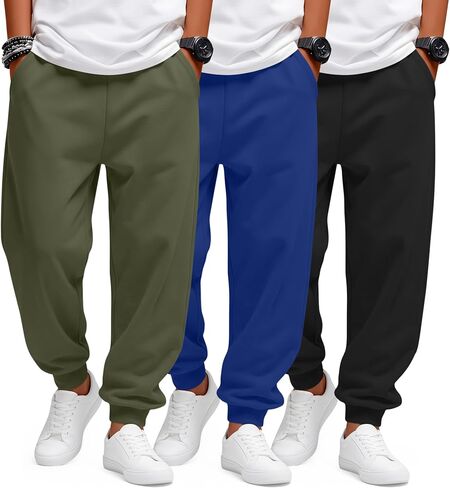 3 Pack Boys Jogger Sweatpants Active Athletic Workout Casual Jogging Sweat Pants with Pockets for Kids Boys in Saudi Arabia