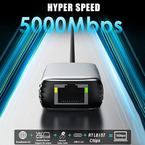محول إيثرنت USB 3.2 إلى 5 جيجابت في الثانية RTL8157 5000 ميجابت في الثانية RJ45 محول شبكة لأجهزة الكمبيوتر المحمول يدعم 5G، 2.5G، 1G، 100Mbps in Saudi Arabia