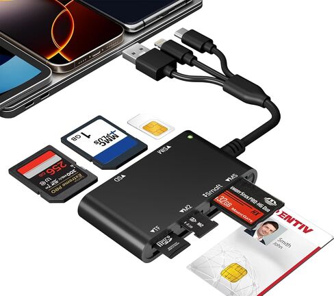 SIM Card Reader for iPhone/PC, 7 in 3 Lightning/USB-A/USB-C CAC Reader Military Smart Card Reader & SD/TF/M2/ID/IC/SIM/PIV/Ms Pro Duo Card Reader for iPhone/iPad/PC/Laptop/Windows/Linux Plug and Play in Saudi Arabia