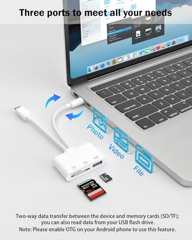 قارئ بطاقة SD لجهاز iPhone iPad مع USB C & Lightning، فتحة بطاقة مزدوجة USB 3.0 قارئ بطاقة الذاكرة يدعم بطاقة SD/TF عارض الكاميرا محول بطاقة SD المحمولة قارئ بطاقة Micro SD بدون توصيل التطبيق وتشغيله in Kuwait