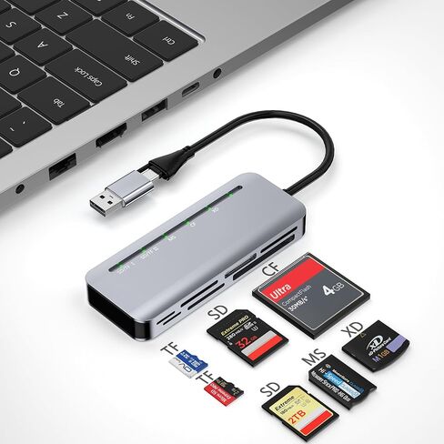 7-in-2 Memory Stick Pro Duo Card Reader, USB-A & USB-C Multi-Card Reader for SD/TF/CF/MS/XD Memory Cards, 5Gbps High-Speed Transfer, SD Card Reader for iPhone 15/16/17, MacBook, iPad, Android, Camera in Saudi Arabia