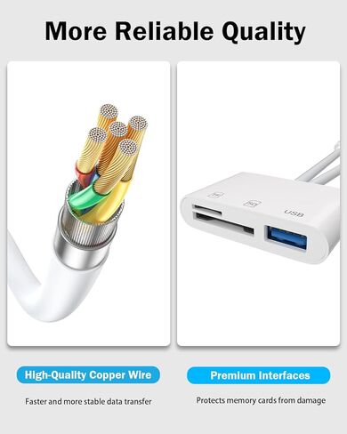 قارئ بطاقة SD لجهاز iPhone iPad مع USB C & Lightning، فتحة بطاقة مزدوجة USB 3.0 قارئ بطاقة الذاكرة يدعم بطاقة SD/TF عارض الكاميرا محول بطاقة SD المحمولة قارئ بطاقة Micro SD بدون توصيل التطبيق وتشغيله in Kuwait