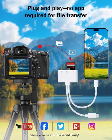 قارئ بطاقة SD لجهاز iPhone iPad مع USB C & Lightning، فتحة بطاقة مزدوجة USB 3.0 قارئ بطاقة الذاكرة يدعم بطاقة SD/TF عارض الكاميرا محول بطاقة SD المحمولة قارئ بطاقة Micro SD بدون توصيل التطبيق وتشغيله in Kuwait
