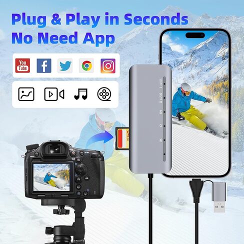 7-in-2 Memory Stick Pro Duo Card Reader, USB-A & USB-C Multi-Card Reader for SD/TF/CF/MS/XD Memory Cards, 5Gbps High-Speed Transfer, SD Card Reader for iPhone 15/16/17, MacBook, iPad, Android, Camera in Saudi Arabia