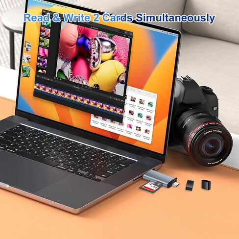 قارئ بطاقة SD USB C، USB 3.0 قارئ بطاقة Micro SD 2 في 1 قارئ بطاقة ذاكرة لـ SD/Micro SD/SDHC/SDXC/MMC، متوافق مع iPhone 17/16/15، MacBook Pro/Air، iPad، PC، Android in Kuwait
