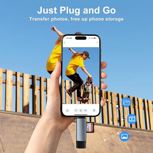قارئ بطاقة SD USB C، USB 3.0 قارئ بطاقة Micro SD 2 في 1 قارئ بطاقة ذاكرة لـ SD/Micro SD/SDHC/SDXC/MMC، متوافق مع iPhone 17/16/15، MacBook Pro/Air، iPad، PC، Android in Kuwait