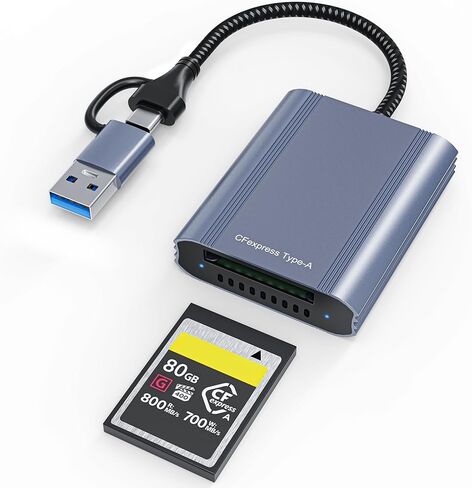 قارئ بطاقات CFexpress من النوع A مع محول USB 3.2 Gen 2 بسرعة 10 جيجابت في الثانية، USB-C وUSB-A 2 في 1 من النوع A CFexpress، متوافق مع Windows/Mac/Linux/Android وiPhone 17/16/15 وiPad والكمبيوتر المحمول والكمبيوتر اللوحي والهواتف الذكية in Kuwait