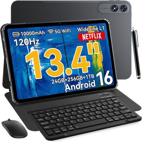 أفضل أجهزة لوحية بنظام Android 16 مقاس 13.4 بوصة لعام 2025 مع لوحة مفاتيح وقلم، وشاشة كبيرة مقاس 13+ بوصة، كمبيوتر لوحي 2 في 1 مزود بحافظة وقلم وماوس | تابلت جيميني للألعاب بتقنية الذكاء الاصطناعي، سعة 24 جيجابايت + 256 جيجابايت، تردد 120 هرتز، ثماني النو in Kuwait