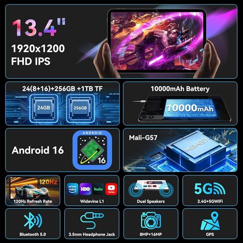 أفضل أجهزة لوحية بنظام Android 16 مقاس 13.4 بوصة لعام 2025 مع لوحة مفاتيح وقلم، وشاشة كبيرة مقاس 13+ بوصة، كمبيوتر لوحي 2 في 1 مزود بحافظة وقلم وماوس | تابلت جيميني للألعاب بتقنية الذكاء الاصطناعي، سعة 24 جيجابايت + 256 جيجابايت، تردد 120 هرتز، ثماني النو in Kuwait