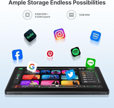 جهاز لوحي Android 16 مقاس 10.1 بوصة 2026، جهاز لوحي بمعالج ثماني النواة مع ذاكرة وصول عشوائي سعتها 12 جيجابايت + ذاكرة تخزين داخلية 64 جيجابايت + 512 جيجابايت قابلة للتوسيع، أجهزة لوحية بكاميرا 5+13 ميجابكسل مع بطارية 7000 مللي أمبير في الساعة، جيميني AI، in Kuwait