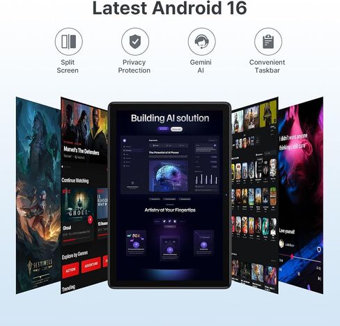 جهاز لوحي Android 16 مقاس 10.1 بوصة 2026، جهاز لوحي بمعالج ثماني النواة مع ذاكرة وصول عشوائي سعتها 12 جيجابايت + ذاكرة تخزين داخلية 64 جيجابايت + 512 جيجابايت قابلة للتوسيع، أجهزة لوحية بكاميرا 5+13 ميجابكسل مع بطارية 7000 مللي أمبير في الساعة، جيميني AI، in Kuwait