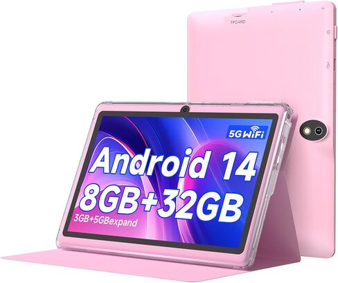 Tablet 7Inch Android 14.0 with Protective Case, 8GB(3+5GB Expand) RAM+ 32GB ROM, 1024 x 600 IPS Screen, Dual Camera, 3000mAh Battery，Bluetooth 5.0 WiFi Tab (Black) in Saudi Arabia