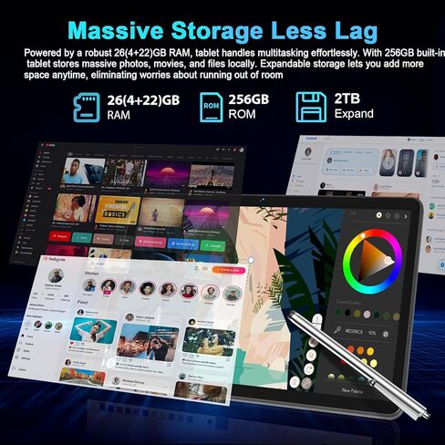 Suicoey 2026 Tablet with Keyboard, 26GB + 256GB (2TB Expand), 10 inch Android 15 Tablets with Octa Core, Gemini AI, 5G WiFi, 8000mAh, BT 5.0, 2 in 1 AI Tablet with Case, Mouse, Stylus (Black Case) in Saudi Arabia