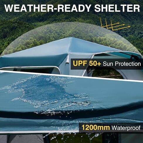 6 Person Instant Camping Tent with Rainfly, 60s Easy Setup Family Cabin Tent 10x9ft, 1200mm Waterproof & Skylight Ventilation, Portable Shelter for Outdoor Camping, Hiking, Backyard in Saudi Arabia