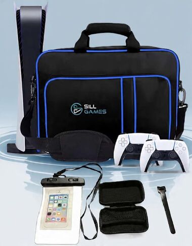 Sill Games Carrying Case compatible with PS5 with Strap, Protective PlayStation 5 Travel Bag for Console, Controllers & Game Discs, Durable PS5 Case Travel Organizer with Bag & Waterproof Pouch in Saudi Arabia