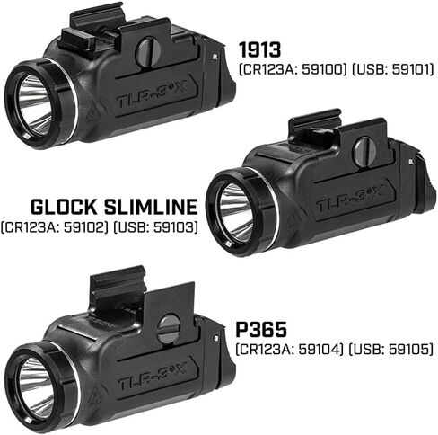 Streamlight 59102 TLR-3X ضوء سلاح تكتيكي 500 لومن 6500-كانديلا USB قابل لإعادة الشحن ومصباح LED مثبت على السكك الحديدية، متوافق مع مسدسات نحيفة مختارة 1913، أسود in Saudi Arabia