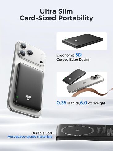 Aioneus Magsafe Portable Charger, 5000mAh Magnetic Power Bank 0.35'' Ultra Slim with 20W PD USB C Fast Charging Magsafe Battery Pack Wireless Portable Charger for iPhone 17/16/15/14/13/12 Series in Saudi Arabia