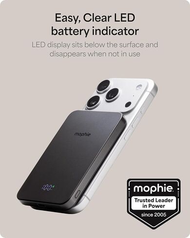 Mophie Powerstation Prime Wireless 5K Power Bank - Magnetic Wireless Portable Charger 5,000mAh Internal Battery External Battery Pack Slim Profile Travel Power Bank with Hidden Digital Display - Gray in Saudi Arabia