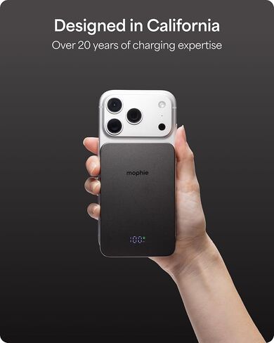 Mophie Powerstation Prime Wireless 5K Power Bank - Magnetic Wireless Portable Charger 5,000mAh Internal Battery External Battery Pack Slim Profile Travel Power Bank with Hidden Digital Display - Gray in Saudi Arabia