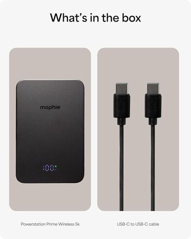 Mophie Powerstation Prime Wireless 5K Power Bank - Magnetic Wireless Portable Charger 5,000mAh Internal Battery External Battery Pack Slim Profile Travel Power Bank with Hidden Digital Display - Gray in Saudi Arabia