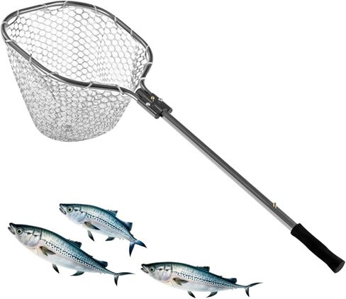 Floating Fishing Net for Steelhead, Salmon, Fly, Kayak, Catfish, Bass, Trout Fishing, Rubber Coated Landing Net with Fixed or Telescoping Pole Handle in Saudi Arabia