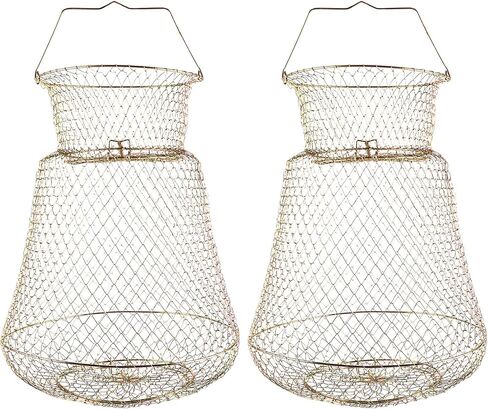 2 Pack Collapsible Fish Baskets - Galvanized Steel Wire Fishing Basket - Floatable Fishing Net Cage Minnow Bucket for Live Fish, Crab in Saudi Arabia