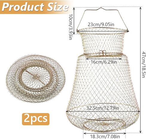 2 Pack Collapsible Fish Baskets - Galvanized Steel Wire Fishing Basket - Floatable Fishing Net Cage Minnow Bucket for Live Fish, Crab in Saudi Arabia