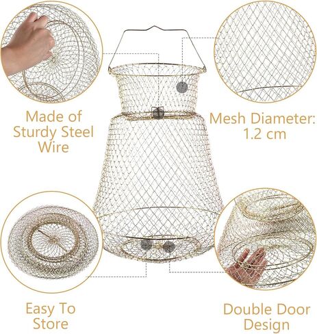 2 Pack Collapsible Fish Baskets - Galvanized Steel Wire Fishing Basket - Floatable Fishing Net Cage Minnow Bucket for Live Fish, Crab in Saudi Arabia