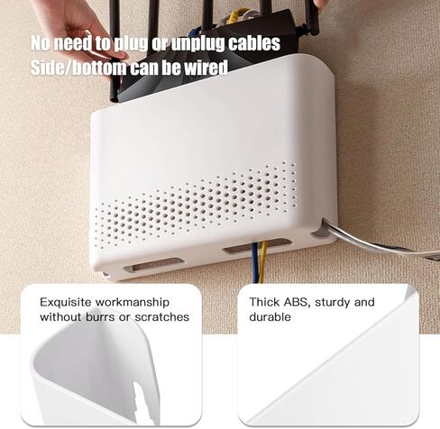 Wall Mounted WiFi Router Storage Box, White ABS Router Organizer with Ventilation Holes, 10x7x2 Inch Cable Management Box for Living Room, Bedroom, TV Cabinet in Saudi Arabia