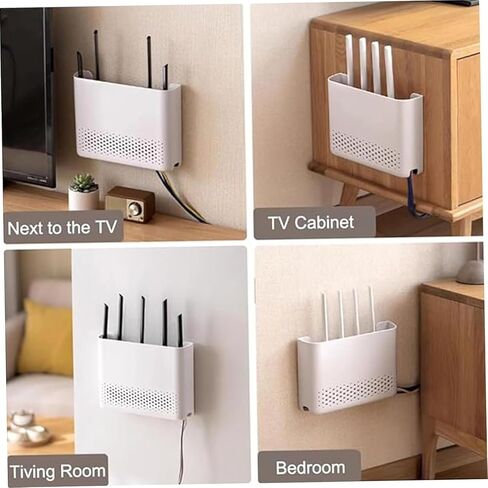 Wall Mounted WiFi Router Storage Box, White ABS Router Organizer with Ventilation Holes, 10x7x2 Inch Cable Management Box for Living Room, Bedroom, TV Cabinet in Saudi Arabia