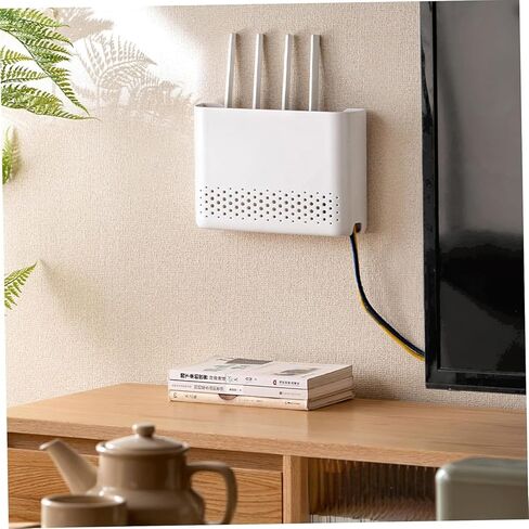 Wall Mounted WiFi Router Storage Box, White ABS Router Organizer with Ventilation Holes, 10x7x2 Inch Cable Management Box for Living Room, Bedroom, TV Cabinet in Saudi Arabia