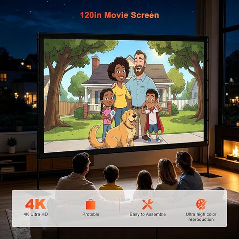 Outdoor Projector Screen with Stand, TWjouko 120inch Portable Movie Screen with Carry Bag, Sandbag,16:9 Washable Cloth Screen for Backyard, Camping, Travel, Home Theater, Indoor Projection Screen in Saudi Arabia