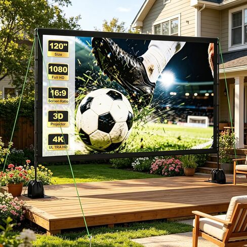Outdoor Projector Screen with Stand, TWjouko 120inch Portable Movie Screen with Carry Bag, Sandbag,16:9 Washable Cloth Screen for Backyard, Camping, Travel, Home Theater, Indoor Projection Screen in Saudi Arabia