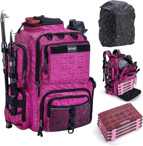 Goture Fishing Tackle Backpack with 4 3600 Tackle Boxes,2 Rod Holders in Saudi Arabia