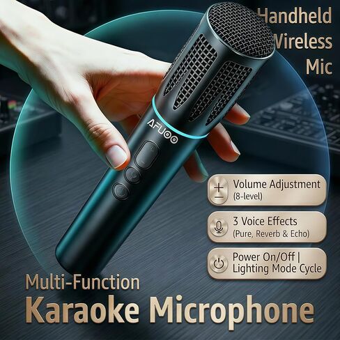 Rechargeable Wireless Microphones & Bluetooth Dual-Mics Receiver for Karaoke, Singing, Speech, DJ, 24H Battery, 200ft, RGB Light, Wireless Microphone Set for Mic/Aux/USB Port (Dual Mic, Black) in Saudi Arabia
